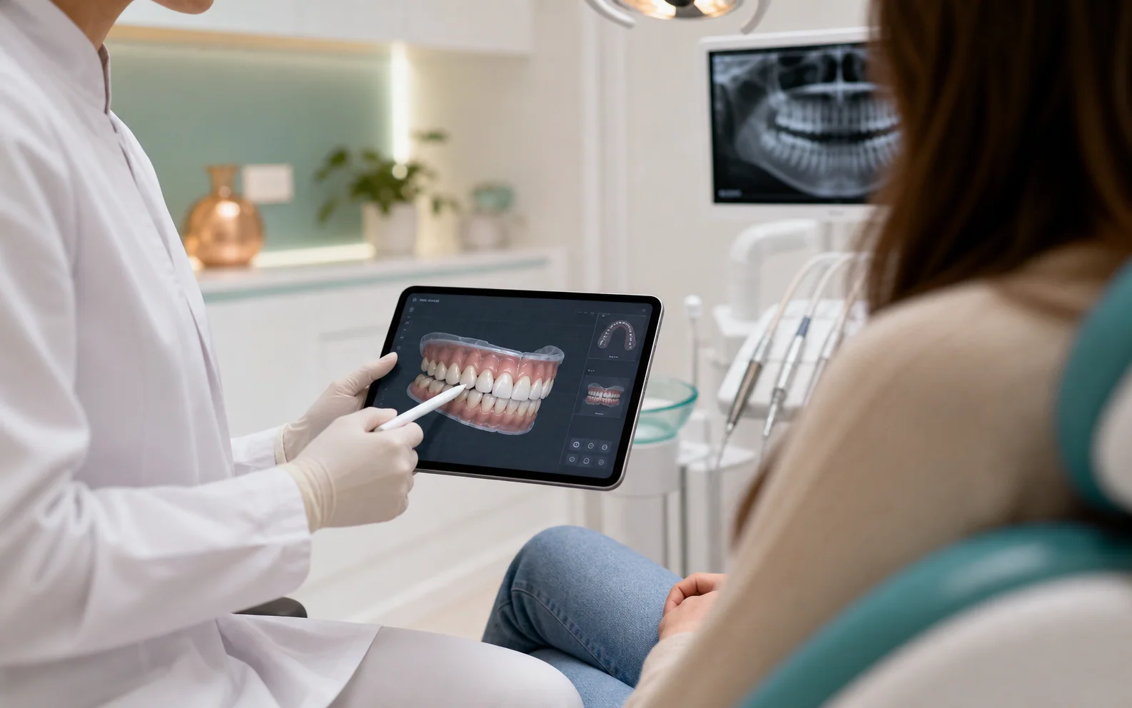 Consulta de diagnóstico dentário inicial com planeamento digital